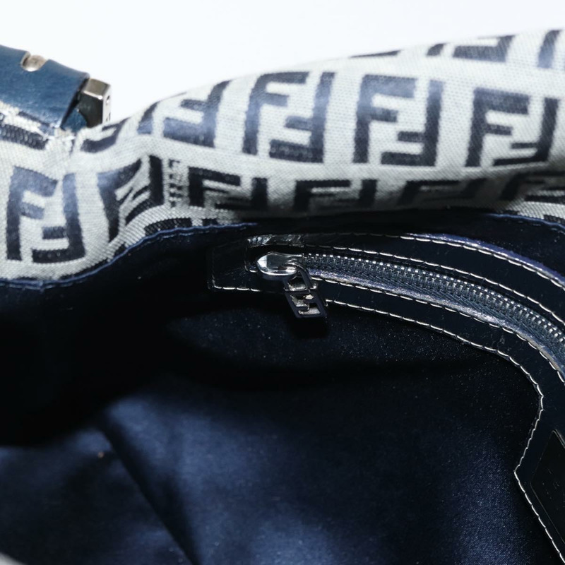 【日本直送】FENDI Zucchino 帆布 Mamma Baguette 單肩包 海軍藍 銀色 正品 ep12546-23