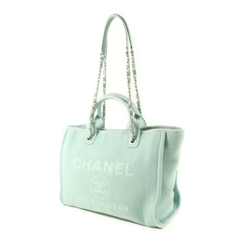 CHANEL 帆布Deauville Tote Bag銀扣手挽肩背兩用袋-2