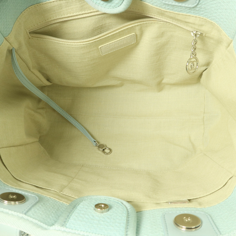 CHANEL 帆布Deauville Tote Bag銀扣手挽肩背兩用袋-4