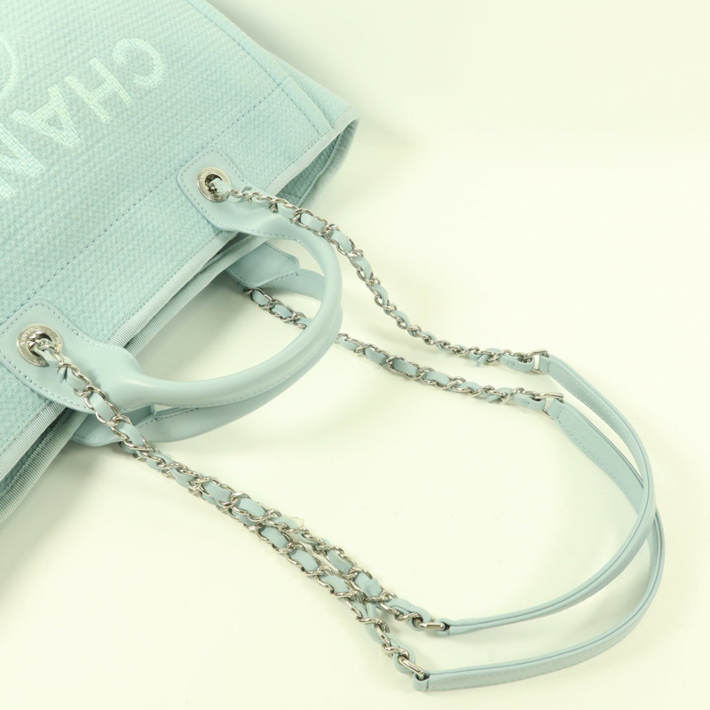CHANEL 帆布Deauville Tote Bag銀扣手挽肩背兩用袋-7