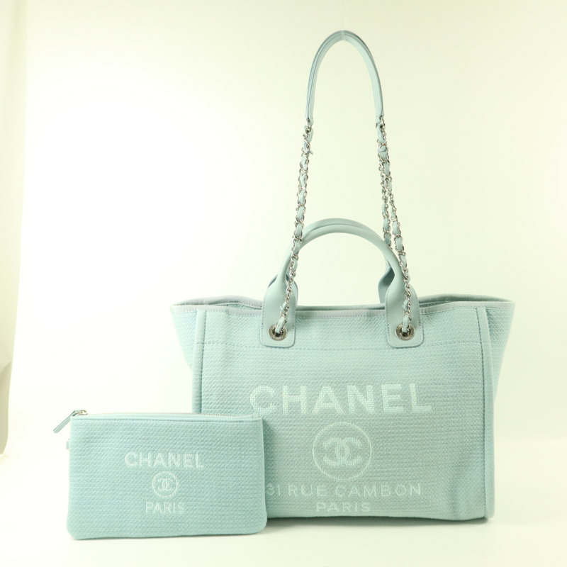 CHANEL 帆布Deauville Tote Bag銀扣手挽肩背兩用袋-8