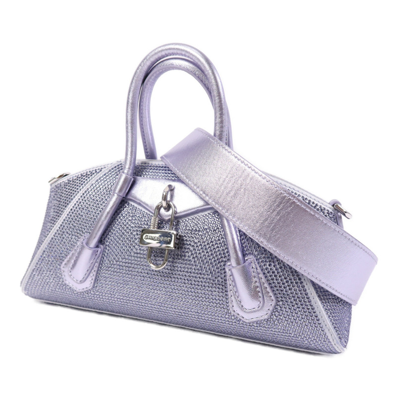 GIVENCHY 牛皮皮革/緞面/鑽石Mini Antigona Stretch銀扣手挽肩背兩用袋-2