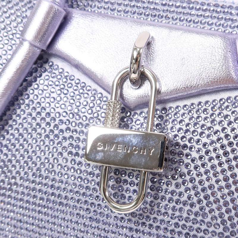 GIVENCHY 牛皮皮革/緞面/鑽石Mini Antigona Stretch銀扣手挽肩背兩用袋-6