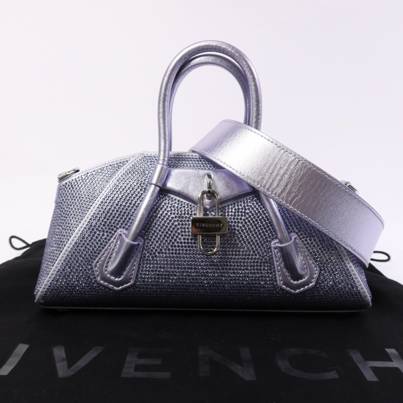GIVENCHY 牛皮皮革/緞面/鑽石Mini Antigona Stretch銀扣手挽肩背兩用袋-8
