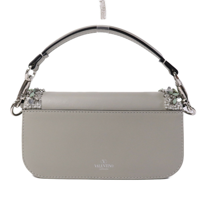 Valentino 羊皮皮革/水晶Loco Hang Bag銀扣鏈帶手挽肩背兩用袋-1