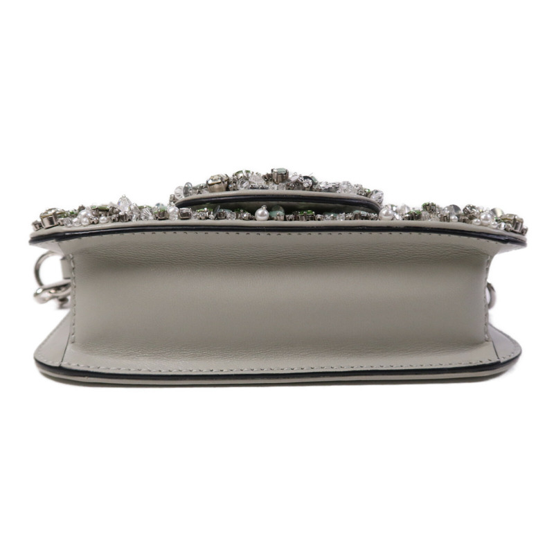 Valentino 羊皮皮革/水晶Loco Hang Bag銀扣鏈帶手挽肩背兩用袋-2