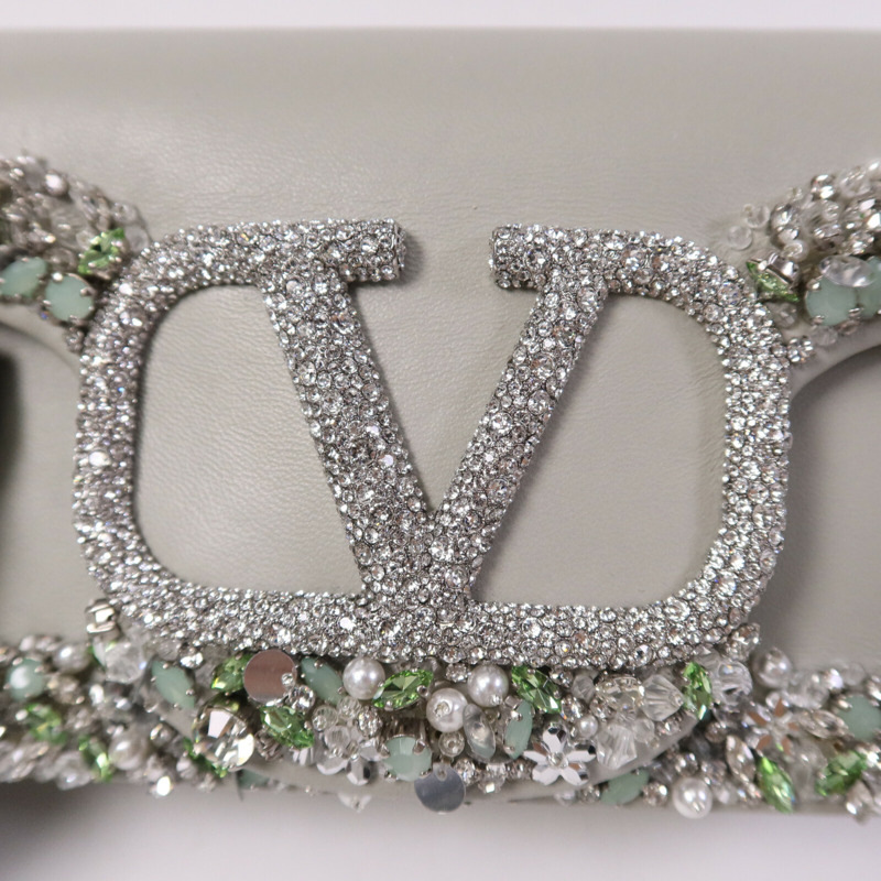 Valentino 羊皮皮革/水晶Loco Hang Bag銀扣鏈帶手挽肩背兩用袋-5