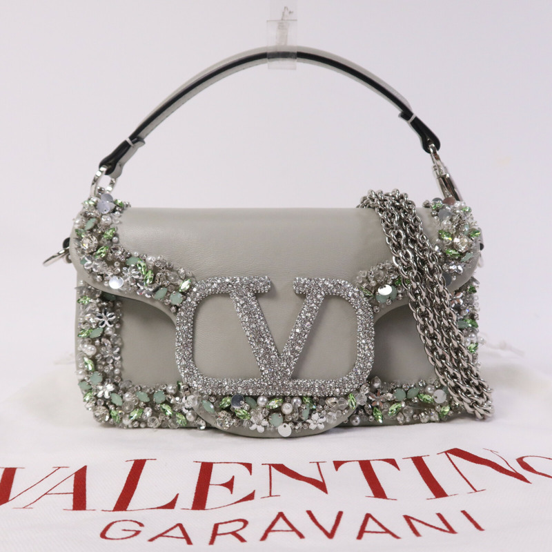 Valentino 羊皮皮革/水晶Loco Hang Bag銀扣鏈帶手挽肩背兩用袋-7