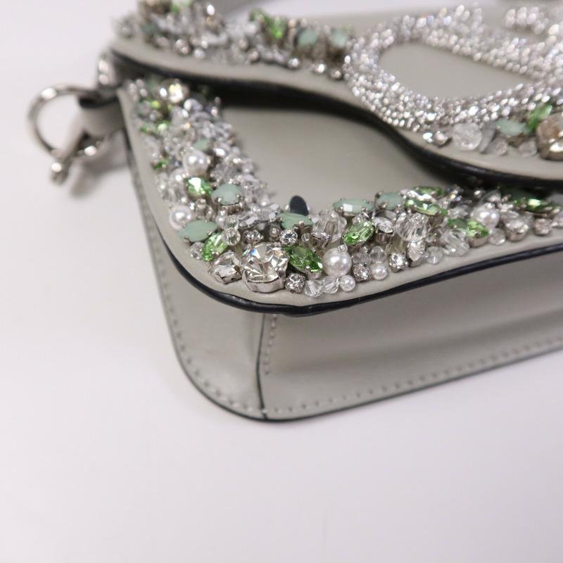 Valentino 羊皮皮革/水晶Loco Hang Bag銀扣鏈帶手挽肩背兩用袋-9