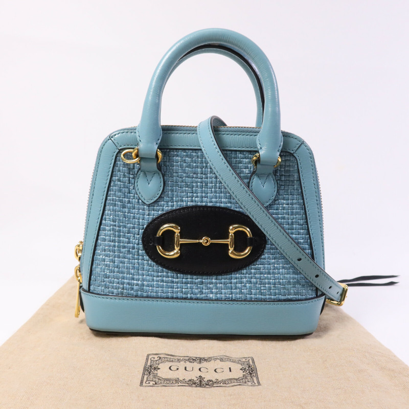 GUCCI 藤料/牛皮皮革 Horsebit 1955金扣手挽肩背兩用袋-9