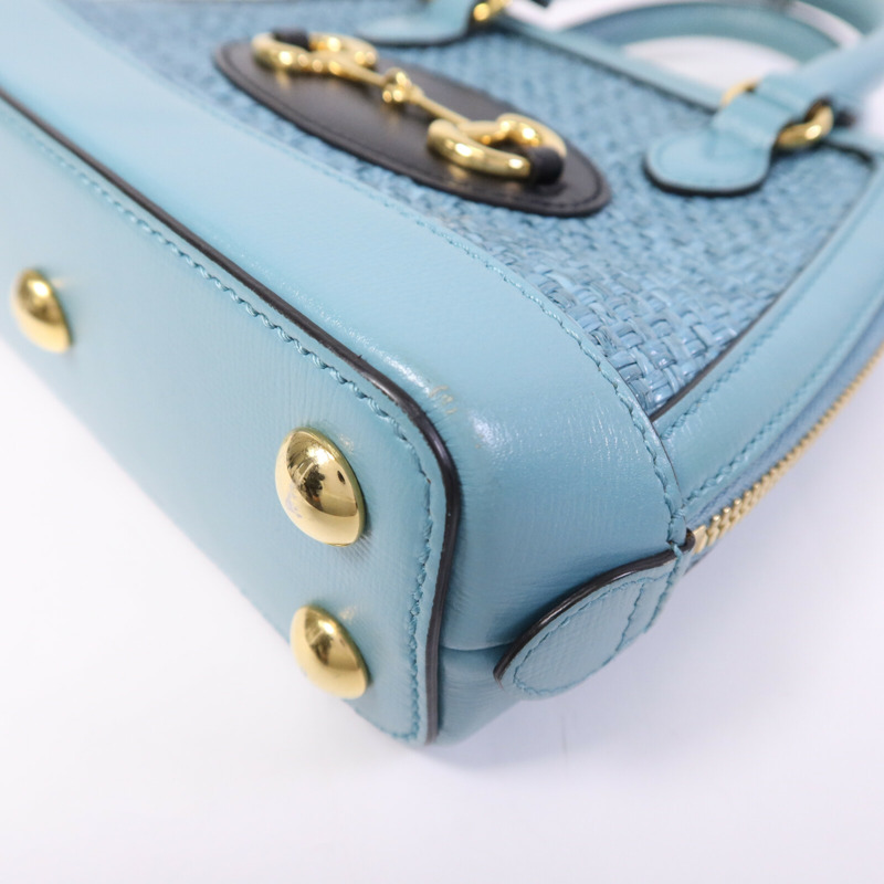 GUCCI 藤料/牛皮皮革 Horsebit 1955金扣手挽肩背兩用袋-10