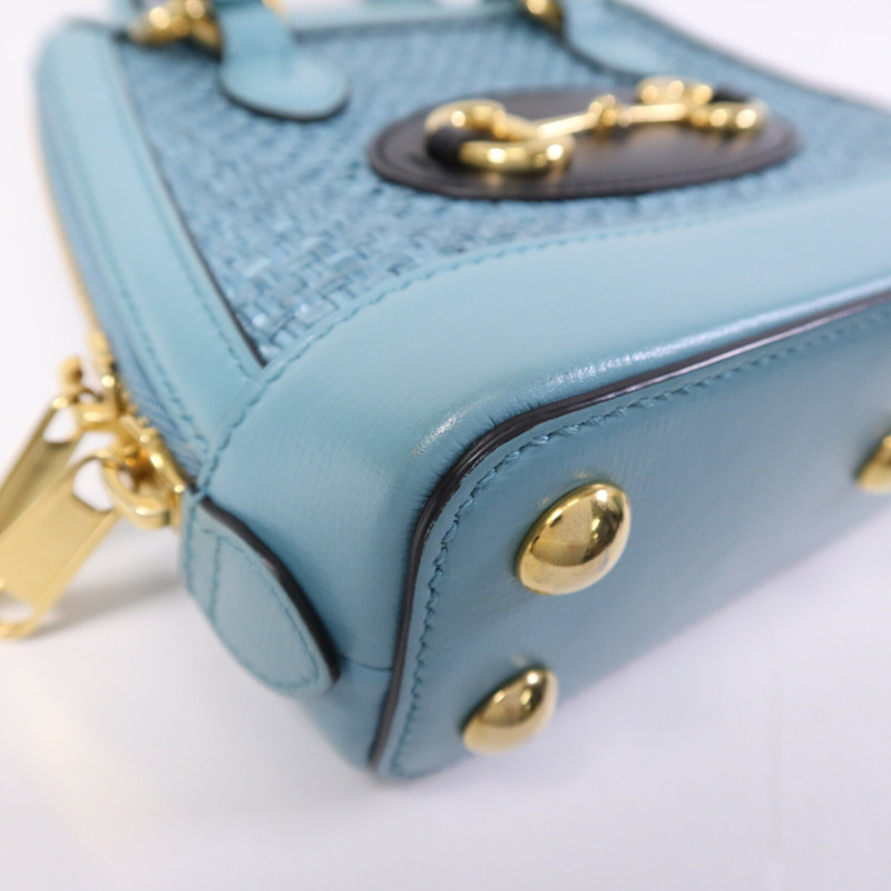 GUCCI 藤料/牛皮皮革 Horsebit 1955金扣手挽肩背兩用袋-11