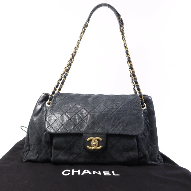 CHANEL 牛皮皮革Chic Qoilt Accordion Flap Bag金扣鏈帶肩背袋-9