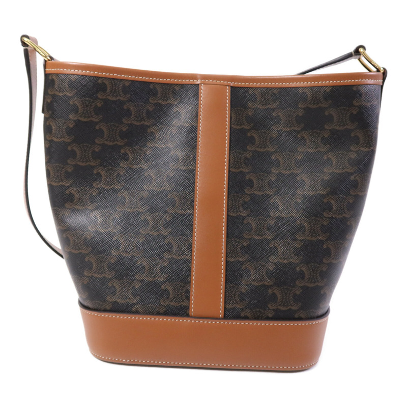 CELINE 塗層帆布Triomphe Bucket Small金扣肩背袋-1