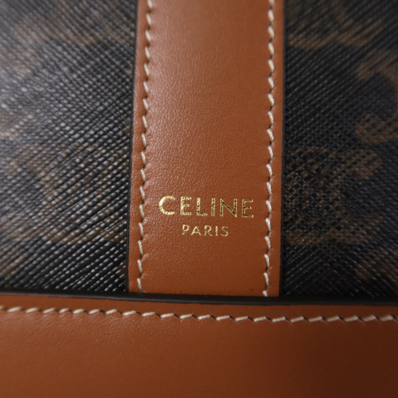 CELINE 塗層帆布Triomphe Bucket Small金扣肩背袋-5