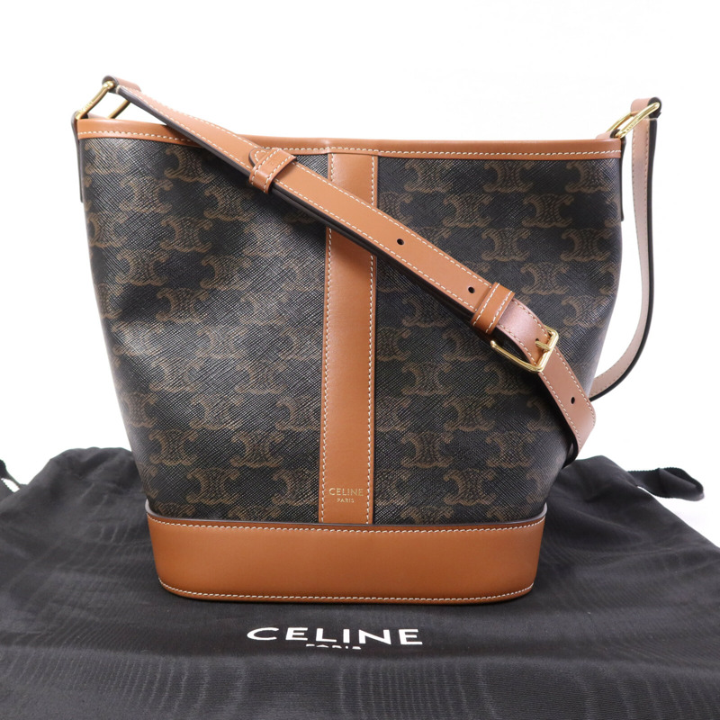 CELINE 塗層帆布Triomphe Bucket Small金扣肩背袋-9