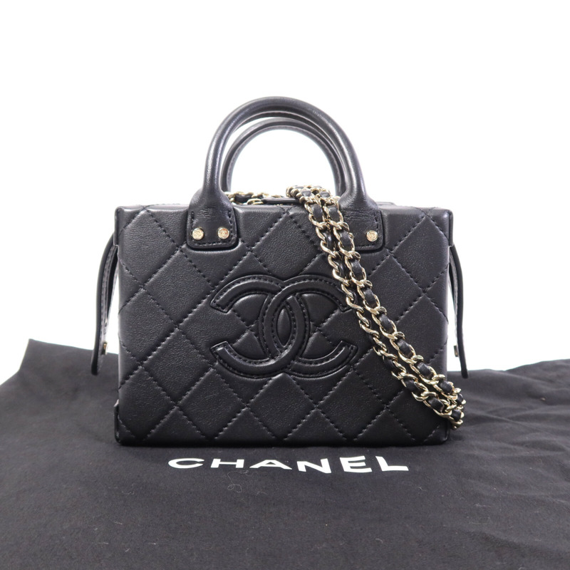 CHANEL 牛皮皮革Vanity Case金扣手挽肩背兩用袋-10