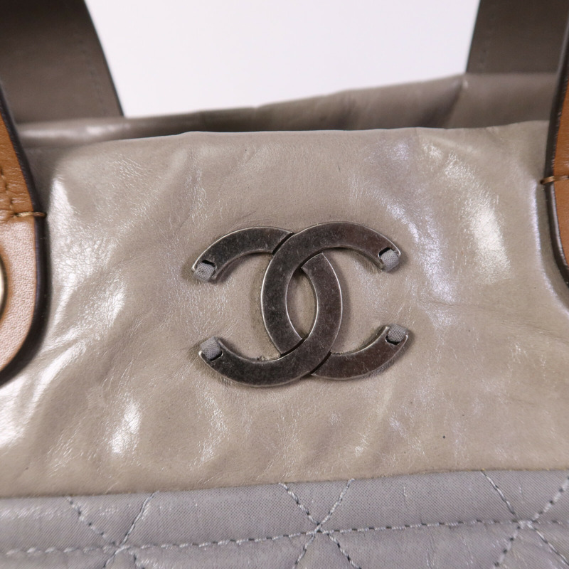 CHANEL 牛皮皮革In The Mix Chain Shoulder Tote銀扣鏈帶手挽肩背兩用袋-4