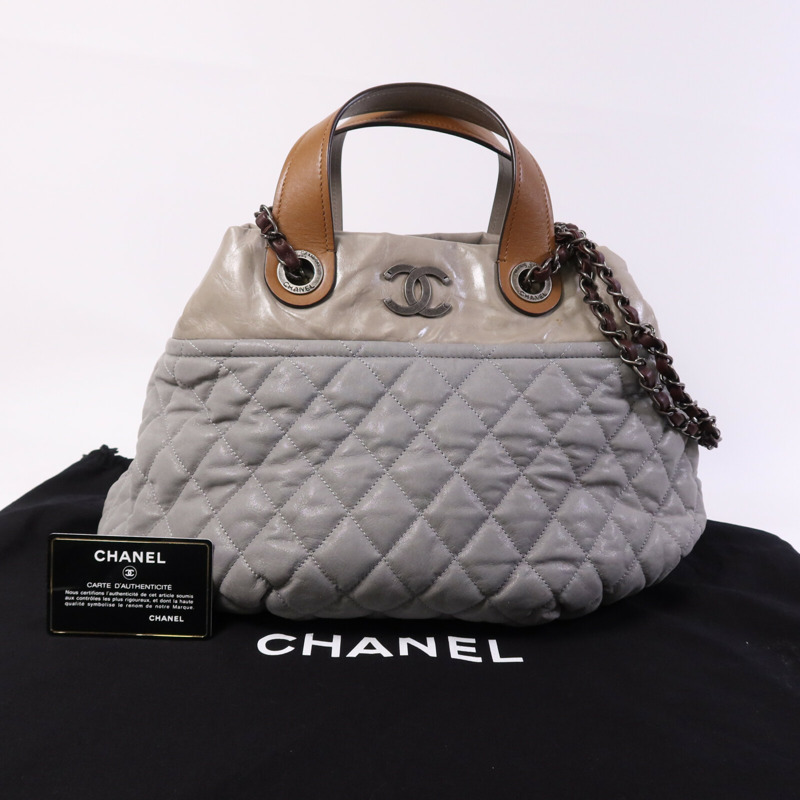 CHANEL 牛皮皮革In The Mix Chain Shoulder Tote銀扣鏈帶手挽肩背兩用袋-6