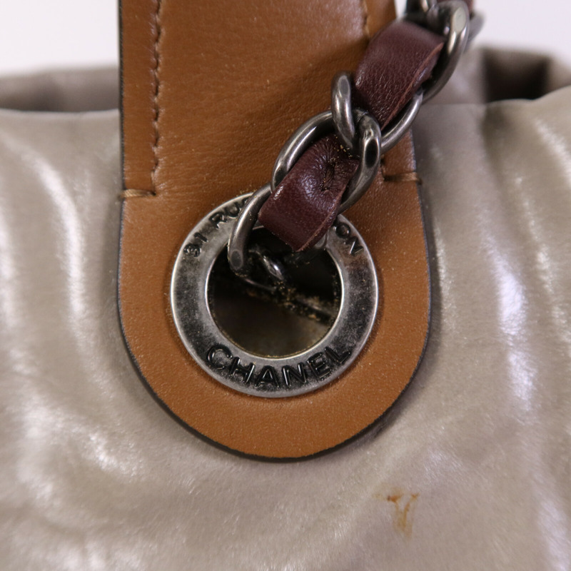 CHANEL 牛皮皮革In The Mix Chain Shoulder Tote銀扣鏈帶手挽肩背兩用袋-11