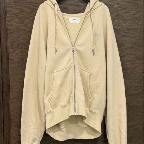 AMI米色刺繡連帽外套