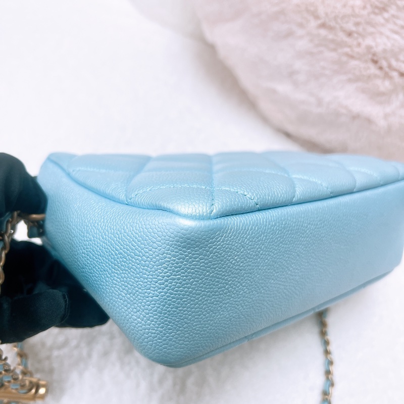 Chanel 21k 人魚珠光藍 翻蓋斜挎包-8