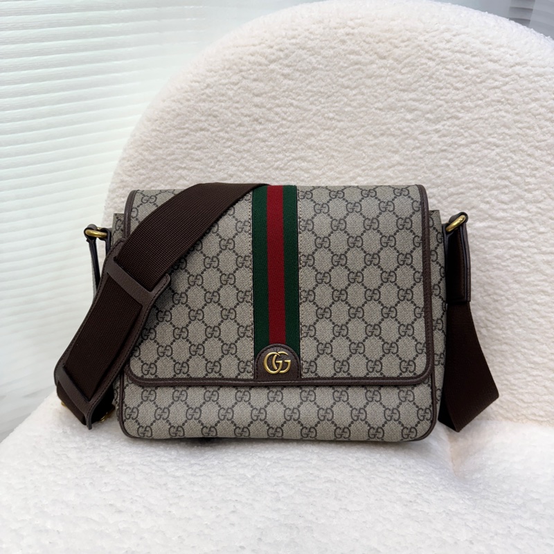 古馳男生郵差包GUCCI原花Ophidia GG Supreme Tender帆布郵差包761741-4