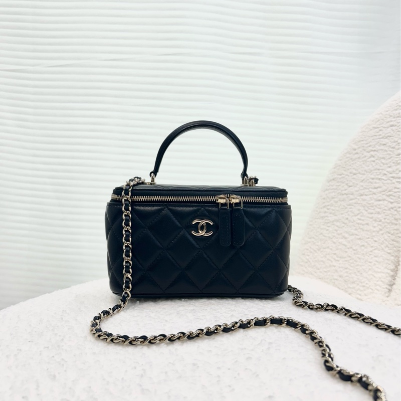 稀有提把款🥨香奈兒化妝盒Chanel黑金羊皮手提長盒子AP2199-8