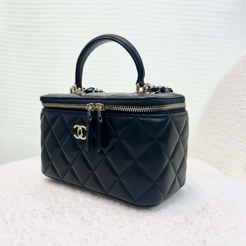 稀有提把款🥨香奈兒化妝盒Chanel黑金羊皮手提長盒子AP2199-10