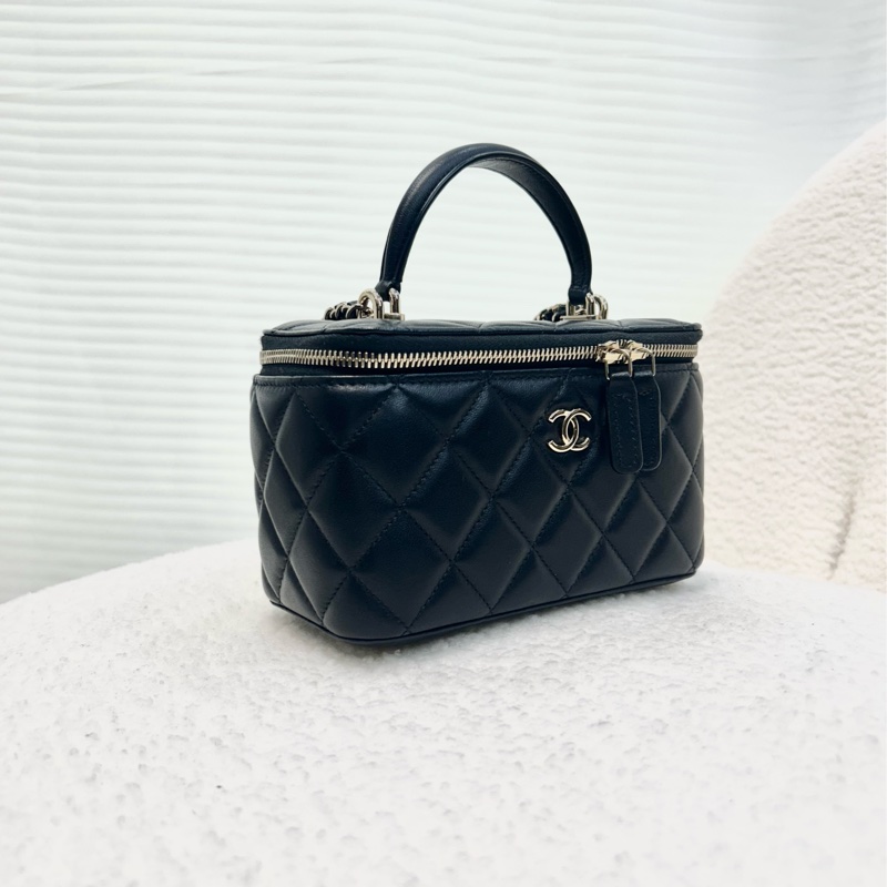 稀有提把款🥨香奈兒化妝盒Chanel黑金羊皮手提長盒子AP2199-11