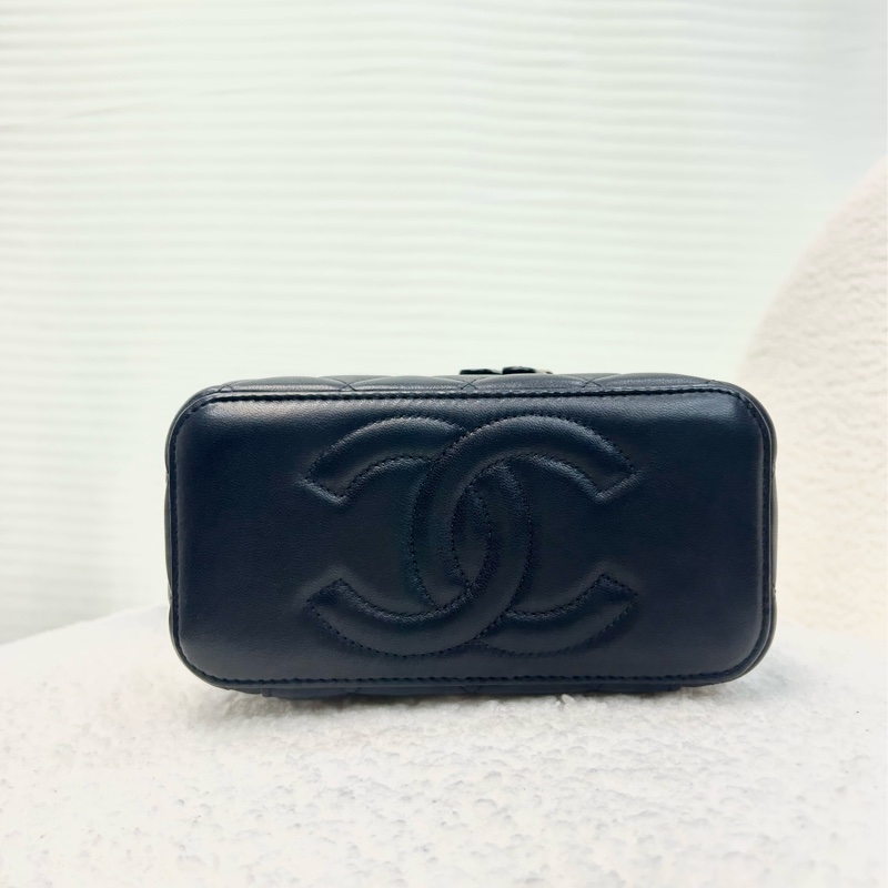 稀有提把款🥨香奈兒化妝盒Chanel黑金羊皮手提長盒子AP2199-12