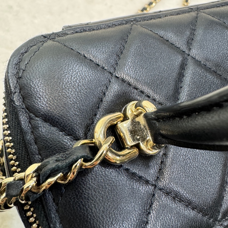 稀有提把款🥨香奈兒化妝盒Chanel黑金羊皮手提長盒子AP2199-17