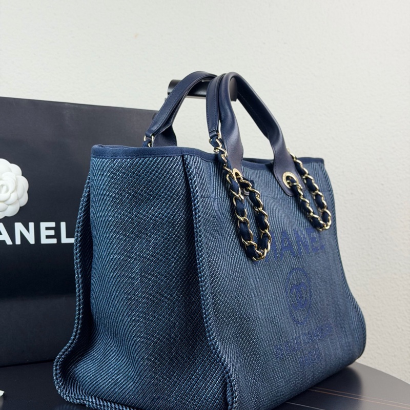 CHANEL香奈兒 雙C LOGO 牛仔沙灘包 托特包購物袋 30開 尺寸39*17*24-3