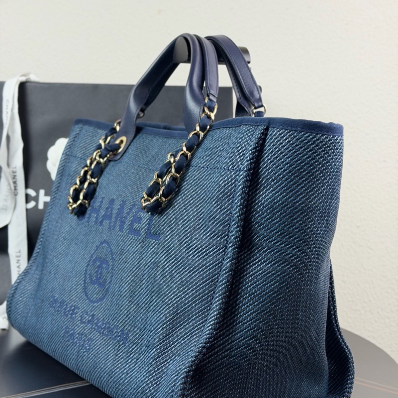 CHANEL香奈兒 雙C LOGO 牛仔沙灘包 托特包購物袋 30開 尺寸39*17*24-4