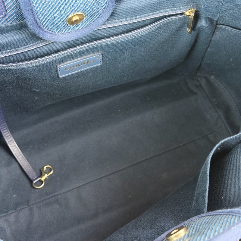 CHANEL香奈兒 雙C LOGO 牛仔沙灘包 托特包購物袋 30開 尺寸39*17*24-5