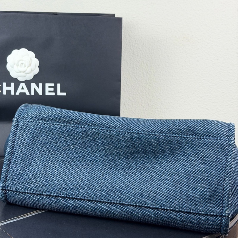 CHANEL香奈兒 雙C LOGO 牛仔沙灘包 托特包購物袋 30開 尺寸39*17*24-6