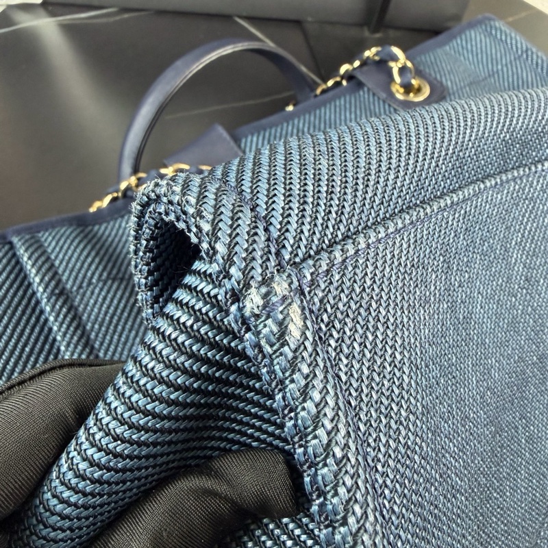 CHANEL香奈兒 雙C LOGO 牛仔沙灘包 托特包購物袋 30開 尺寸39*17*24-7