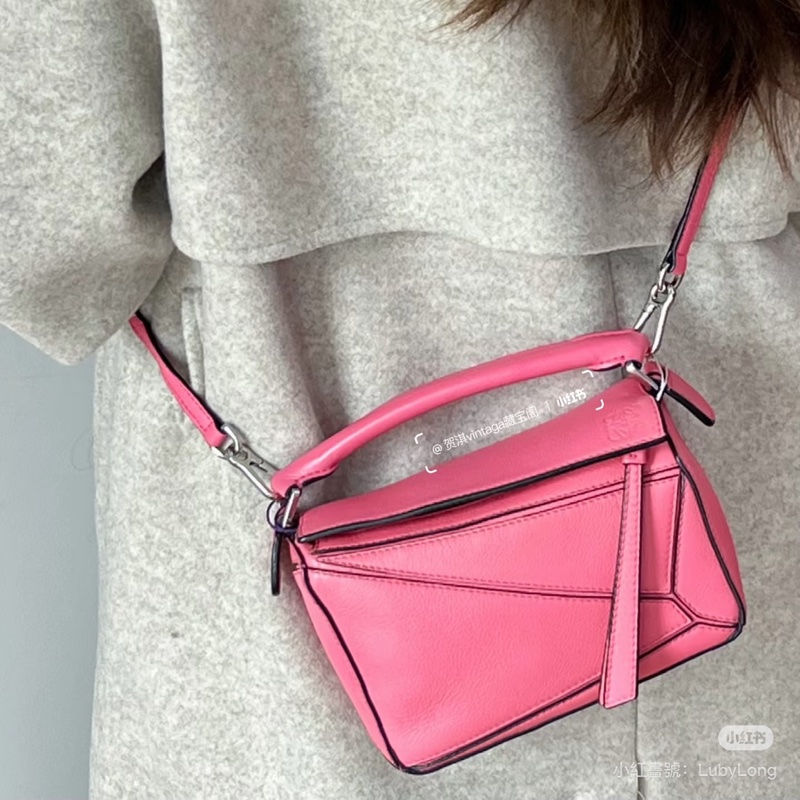 羅伊威Loewe 粉色牛皮mini puzzle幾何手提斜背包-1