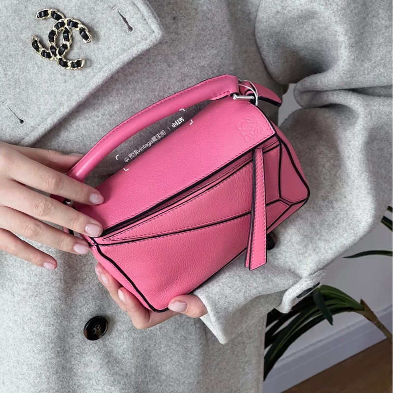 羅伊威Loewe 粉色牛皮mini puzzle幾何手提斜背包-2