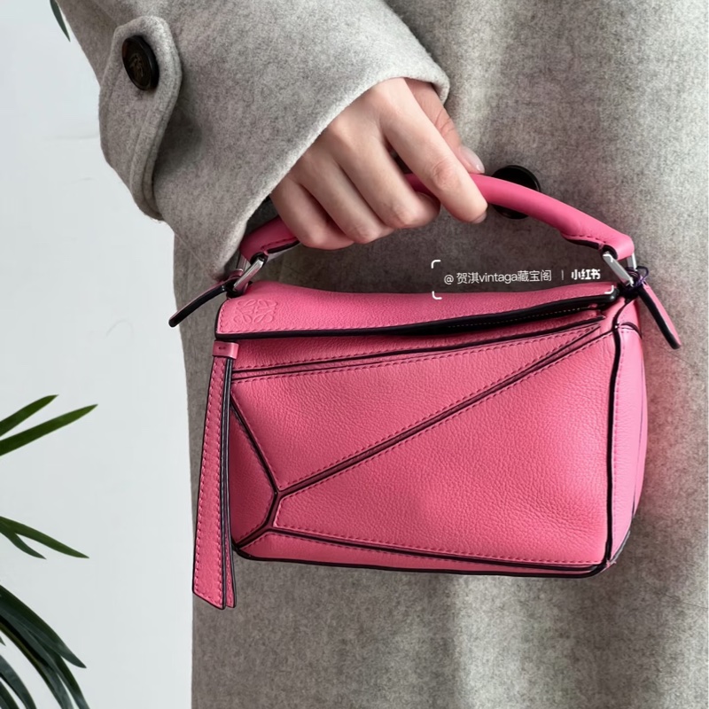 羅伊威Loewe 粉色牛皮mini puzzle幾何手提斜背包-4