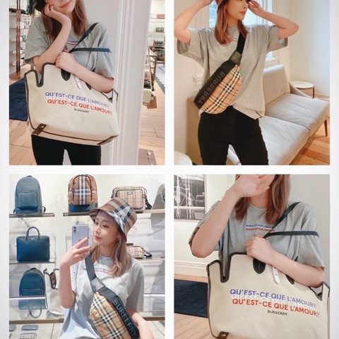BURBERRY 帆布拼皮撞色 子母手提腋下托特包35*25*17 98新配件塵袋