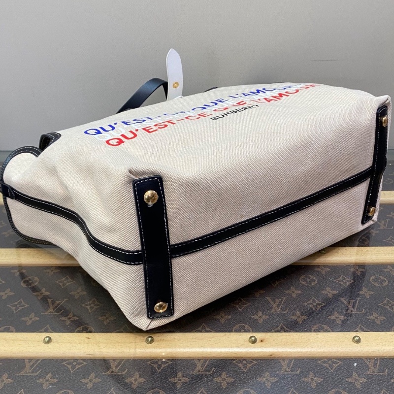 BURBERRY 帆布拼皮撞色 子母手提腋下托特包35*25*17 98新配件塵袋-3