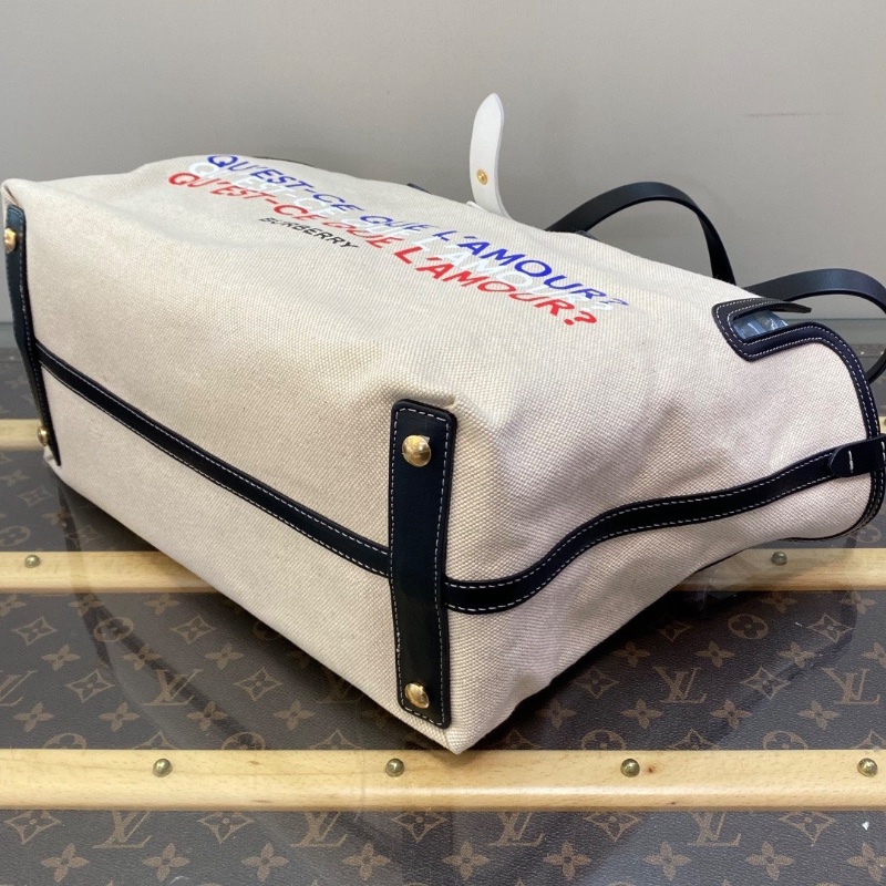 BURBERRY 帆布拼皮撞色 子母手提腋下托特包35*25*17 98新配件塵袋-5