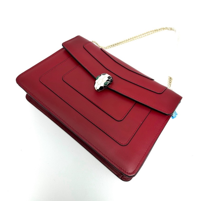 BVLGARI紅色金扣大號肩背蛇頭包27*18*6 98新配件盒子塵袋雨衣 保卡 鏡子-2