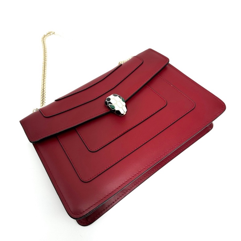 BVLGARI紅色金扣大號肩背蛇頭包27*18*6 98新配件盒子塵袋雨衣 保卡 鏡子-4