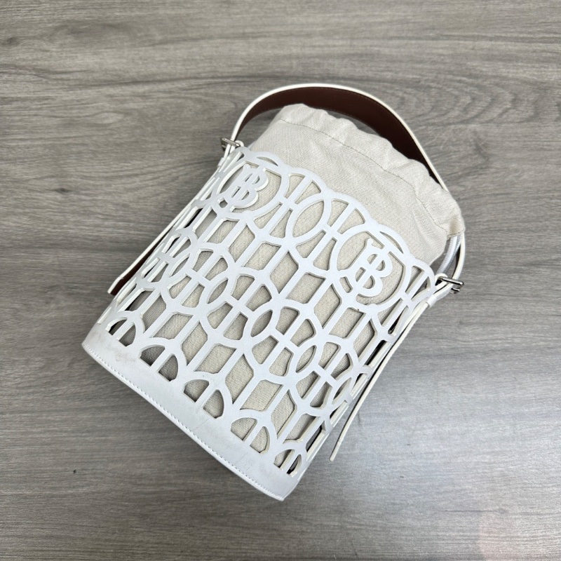 BURBERRY白色鏤空TB標識帆布水桶手提包19*19.5*13 98新配件塵袋-5