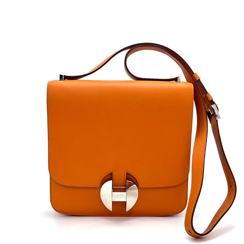 HERMES 橙色銀扣 肩背斜背包20*20*4 98新配件塵袋-1