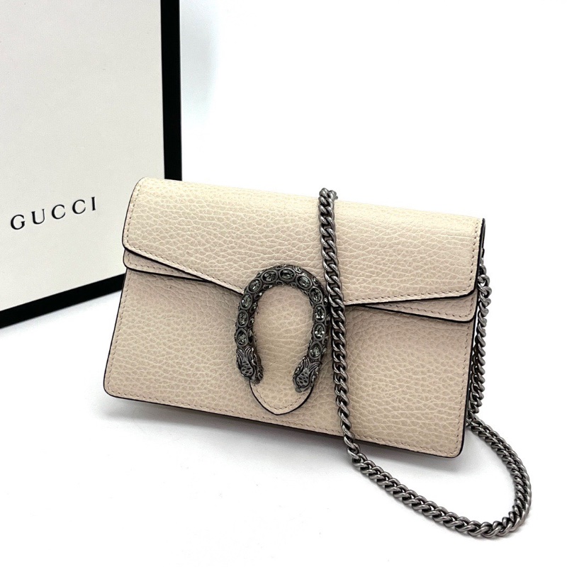 GUCCI 酒神mini白色全皮 鑽扣肩背斜背包16*10*3.5 98新配件盒子塵袋-1