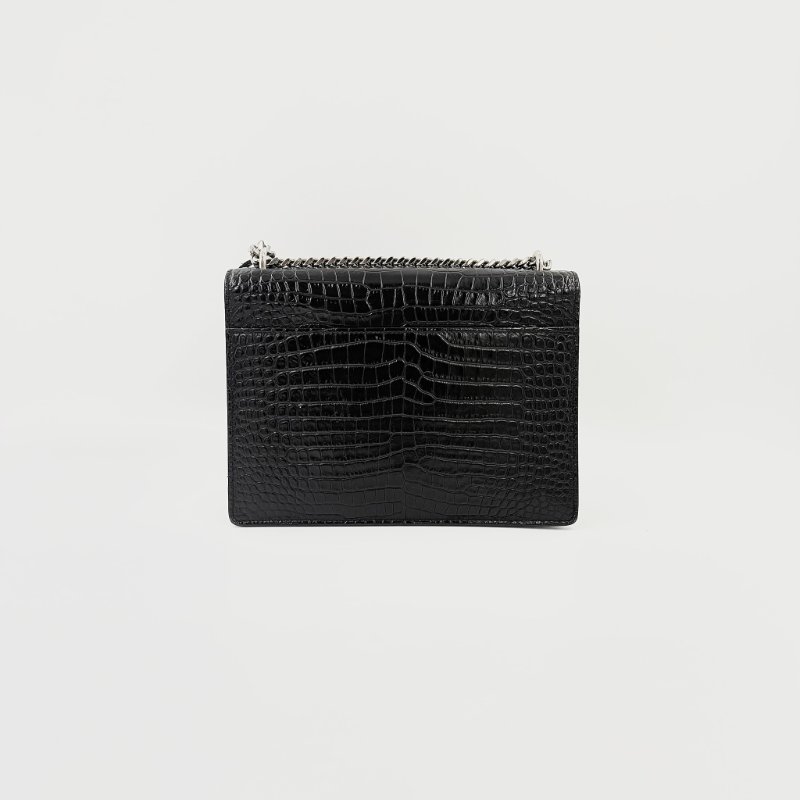 Saint Laurent - 黑色銀釦鱷魚壓紋SUNSET日落包╻中號-4