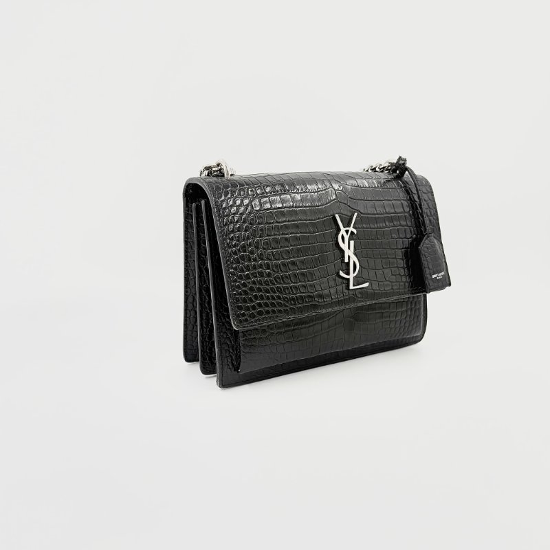 Saint Laurent - 黑色銀釦鱷魚壓紋SUNSET日落包╻中號-6